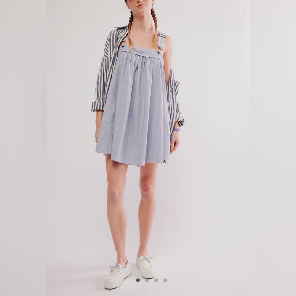 NWT Free People We the Free Aster Mini Babydoll Overall Dress in Xenon Blue